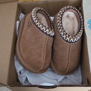 UGG Tan Suede Slippers with Knit Trim Toddler 5c